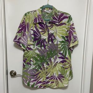 Alia Button Front Top Tropical Purple Green 18W